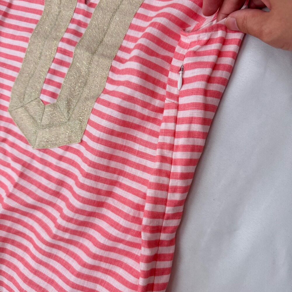 Sail to Sable 100% Linen Tunic Mini Dress With Golden Trim - Picture 5 of 9